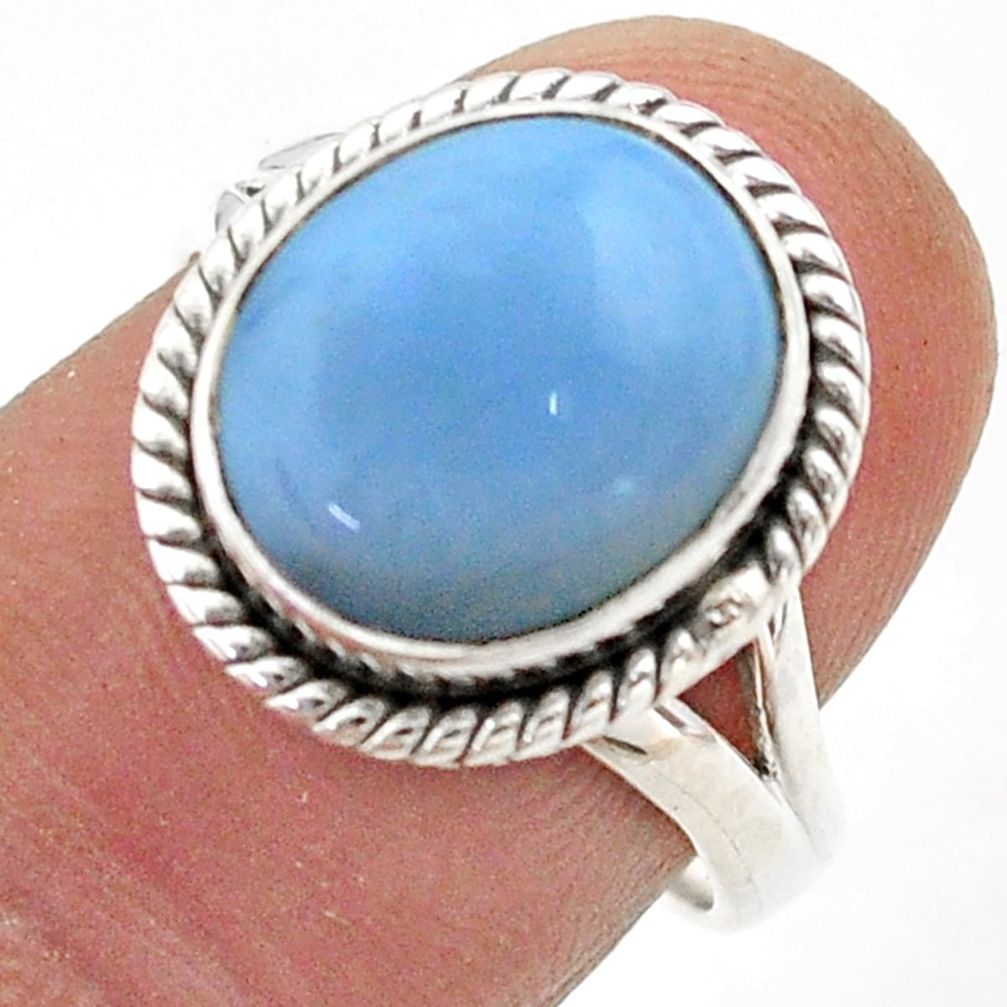 5.38cts solitaire natural blue owyhee opal oval 925 silver ring size 7.5 t75995