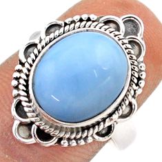 5.12cts solitaire natural blue owyhee opal oval 925 silver ring size 7.5 t80324