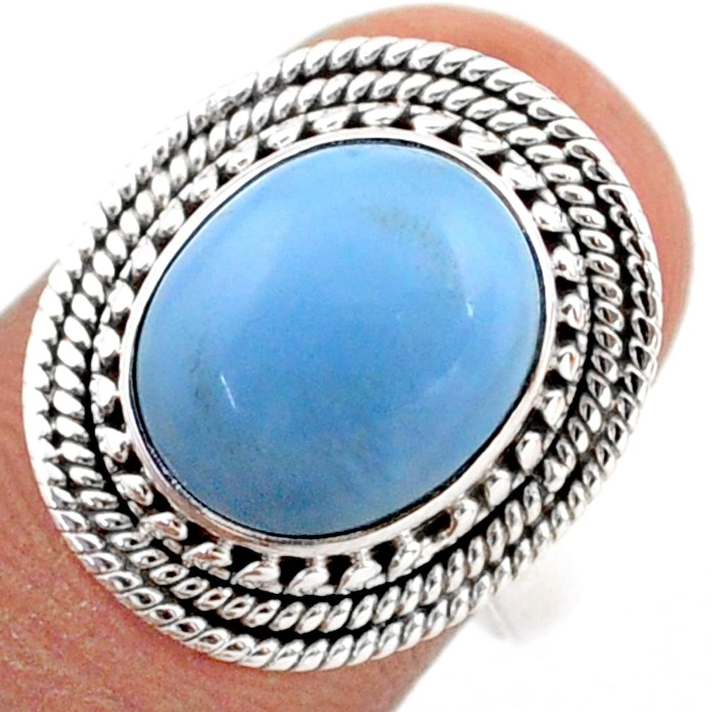 5.28cts solitaire natural blue owyhee opal oval 925 silver ring size 7.5 t80347