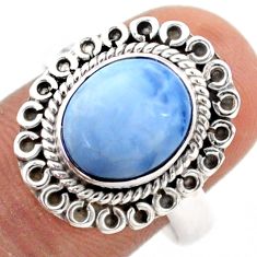 5.11cts solitaire natural blue owyhee opal oval 925 silver ring size 8.5 t80355