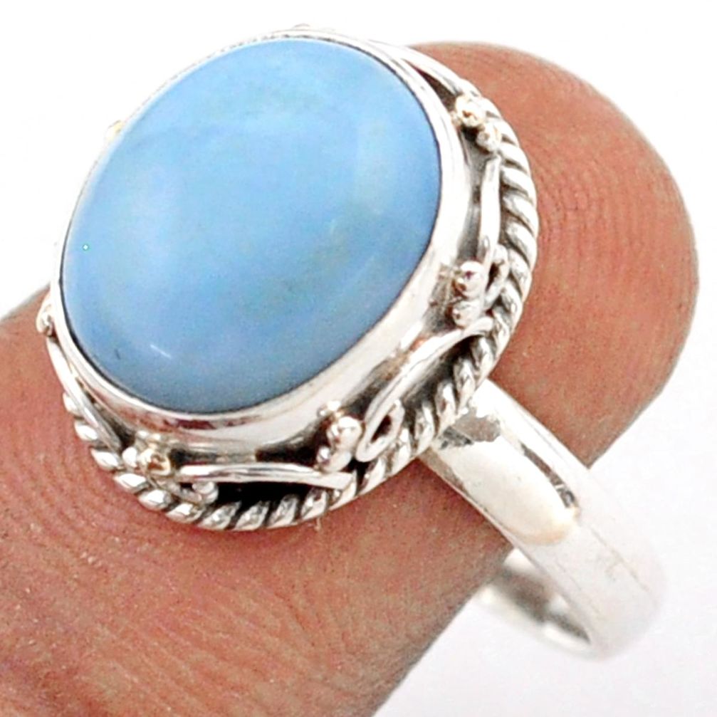 5.27cts solitaire natural blue owyhee opal oval 925 silver ring size 8.5 t80588