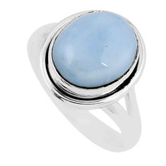 5.09cts solitaire natural blue owyhee opal oval 925 silver ring size 8.5 y46611