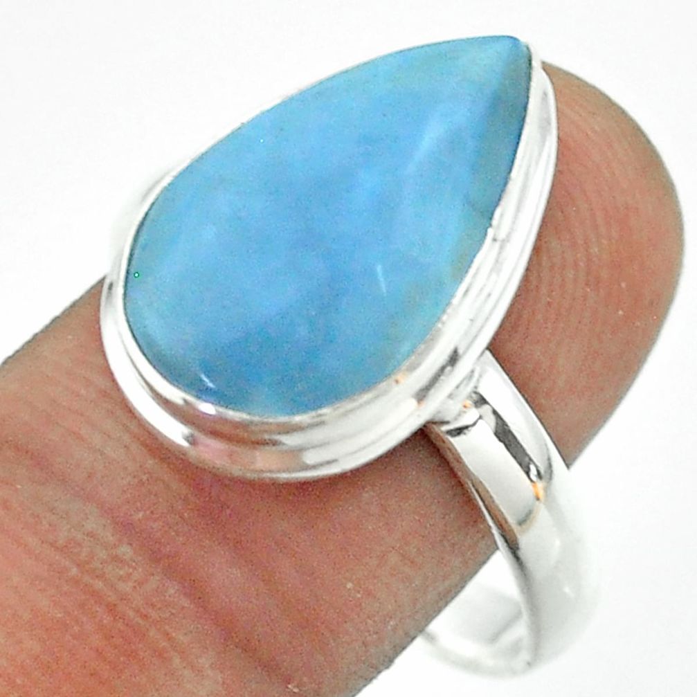 11.23cts solitaire natural blue owyhee opal pear 925 silver ring size 11 t54022