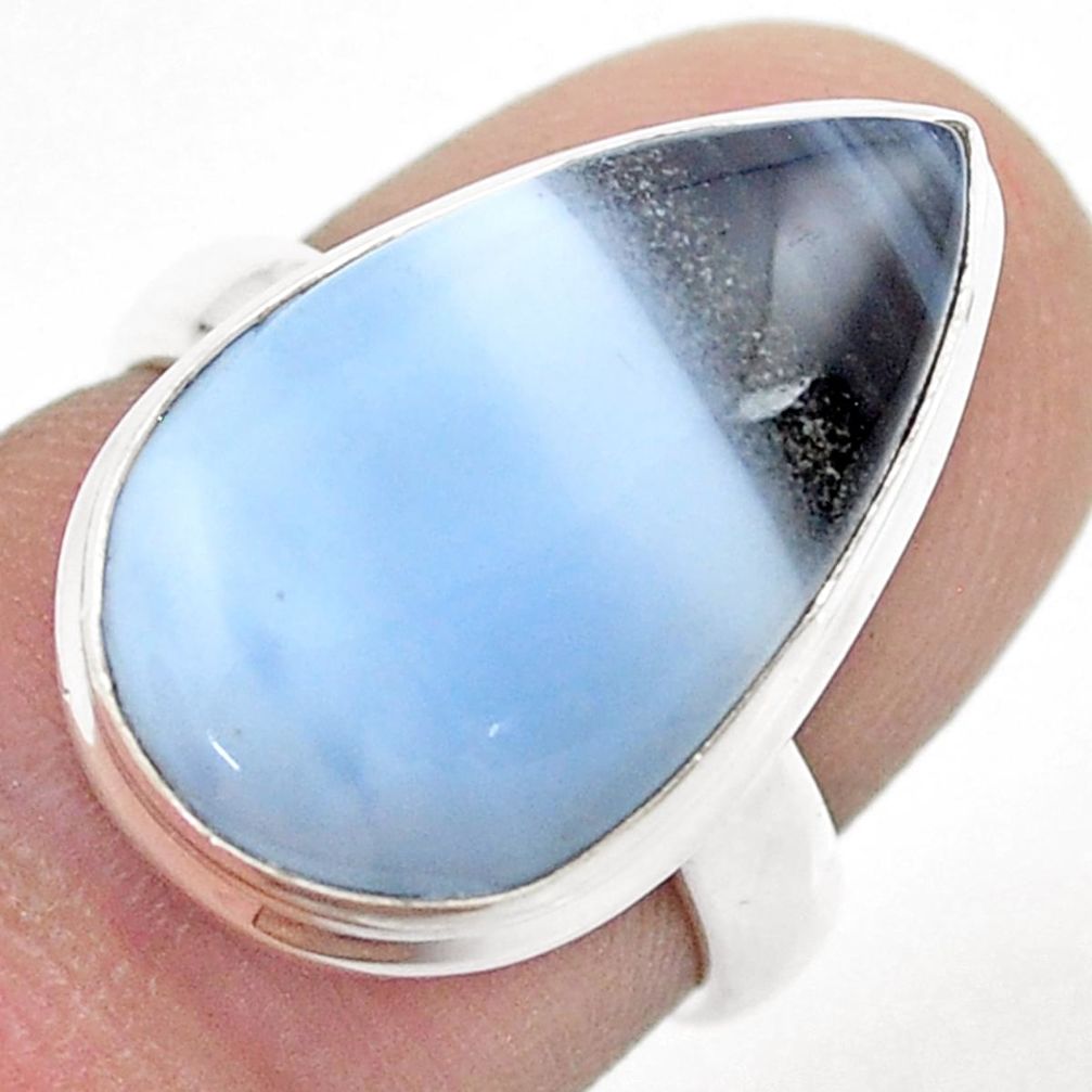 12.74cts solitaire natural blue owyhee opal pear 925 silver ring size 6 u51806