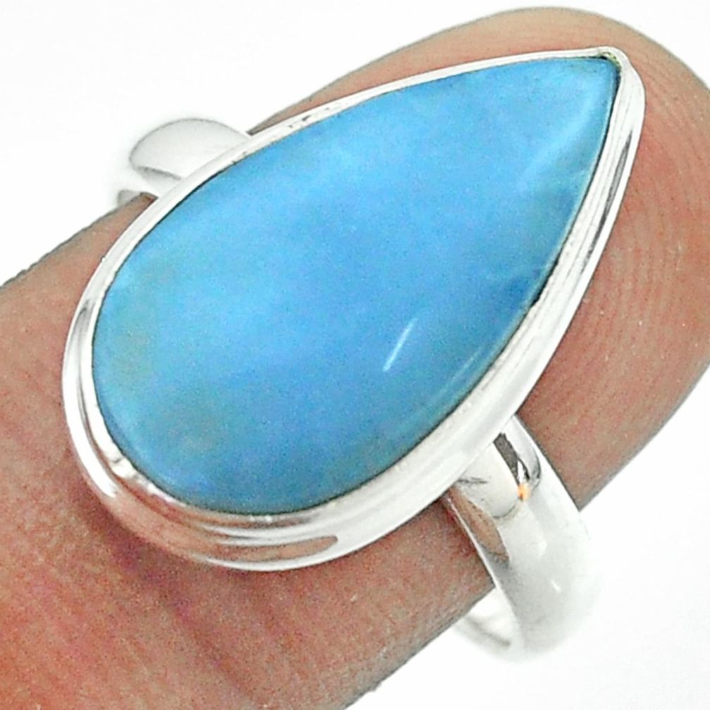 10.51cts solitaire natural blue owyhee opal pear 925 silver ring size 9 t54030