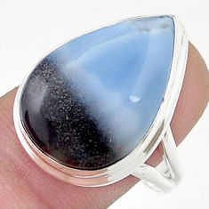 15.16cts solitaire natural blue owyhee opal pear 925 silver ring size 9.5 u50265