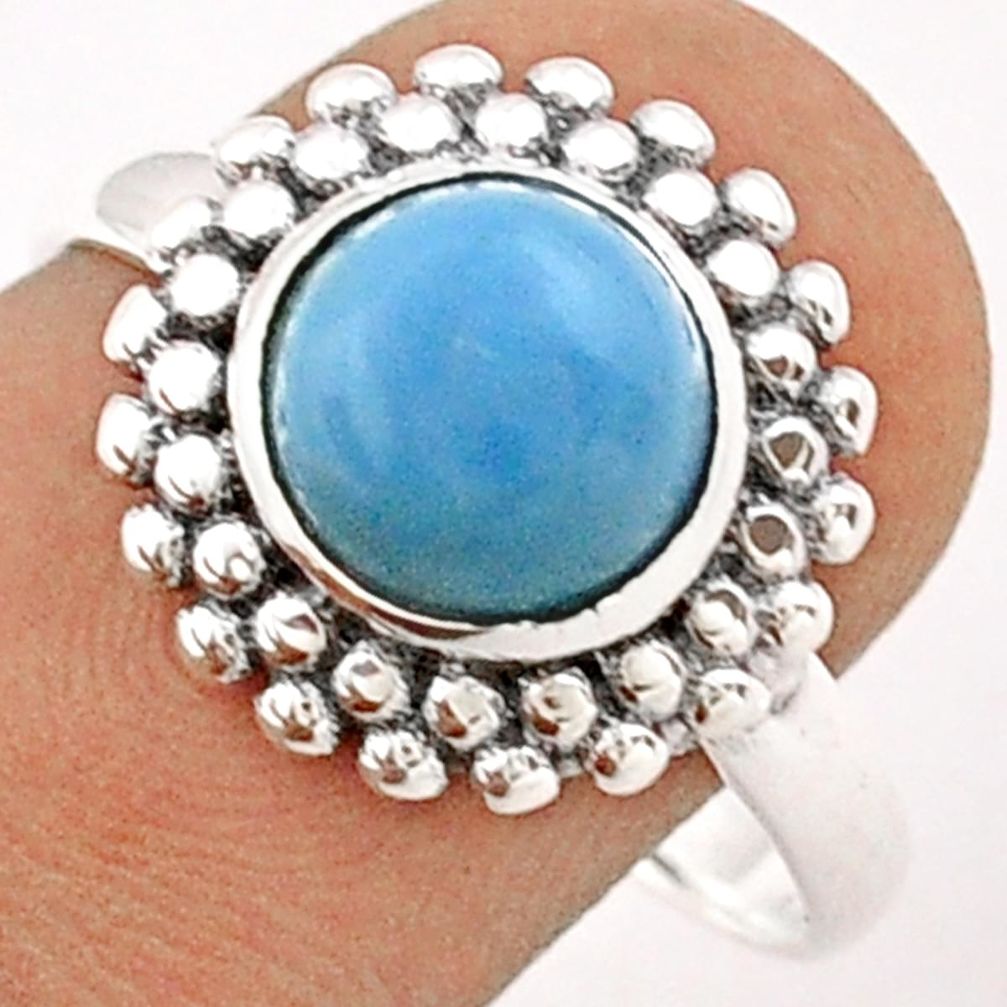 3.26cts solitaire natural blue owyhee opal round 925 silver ring size 9 t84212