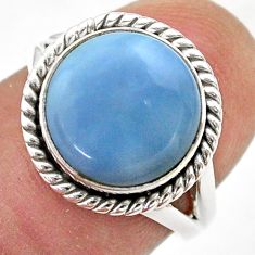 5.38cts solitaire natural blue owyhee opal round silver ring size 6.5 t75982