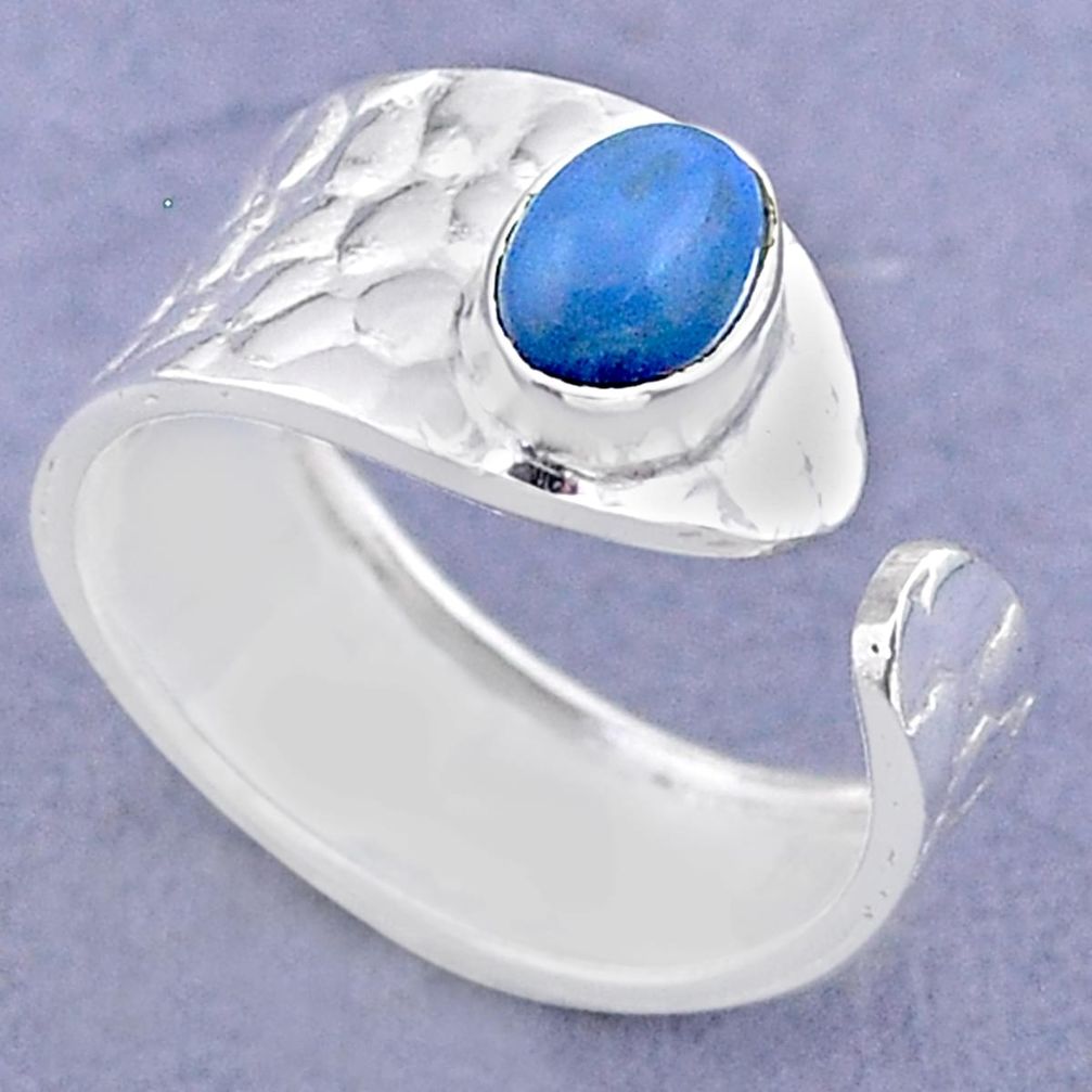 1.44cts solitaire natural blue owyhee opal silver adjustable ring size 8 t47326