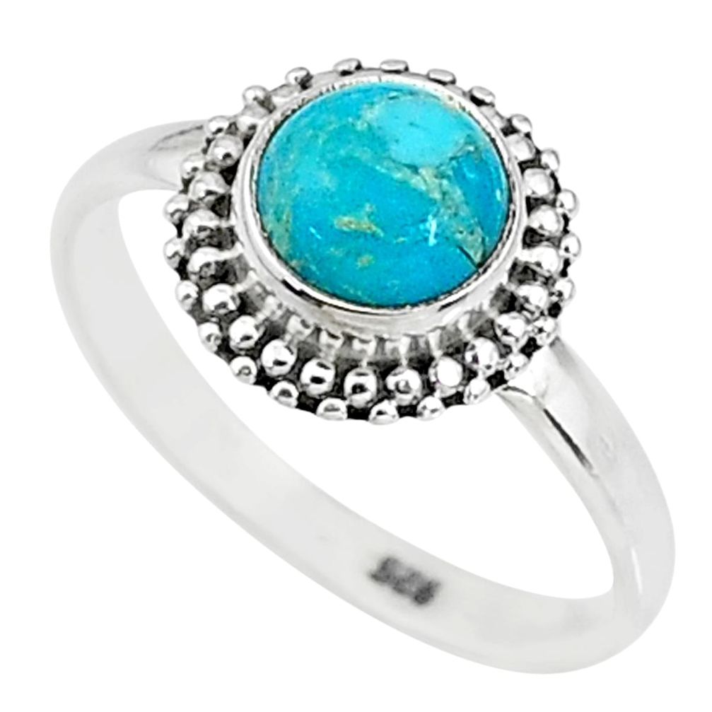 2.58cts solitaire natural blue persian turquoise pyrite silver ring size 8 t9144