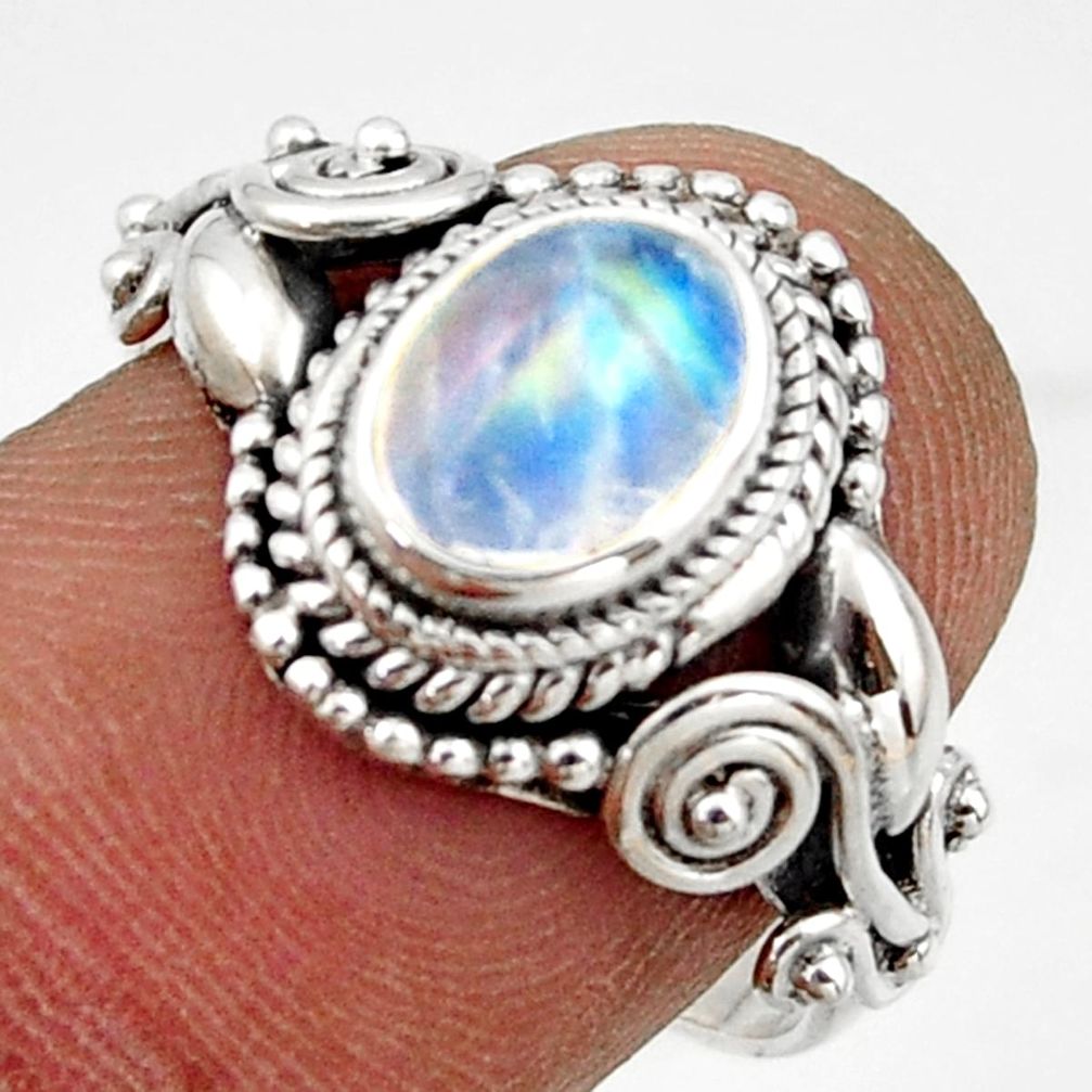 2.19cts solitaire natural blue rainbow moonstone 925 silver ring size 8 r41893