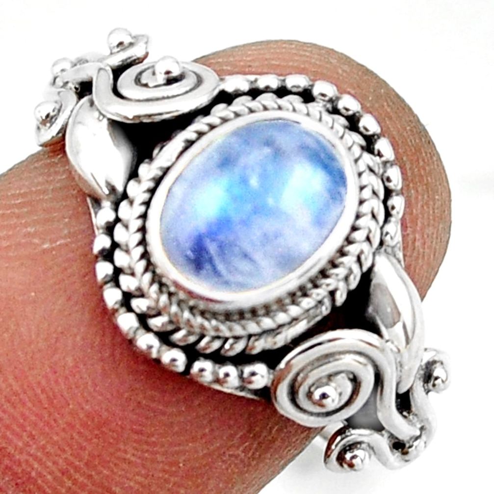 2.17cts solitaire natural blue rainbow moonstone 925 silver ring size 8 r41897
