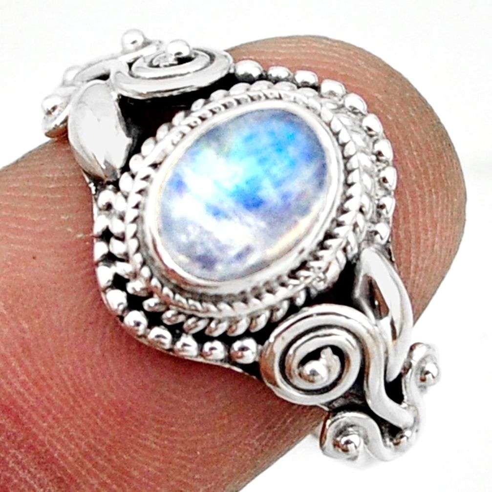 2.08cts solitaire natural blue rainbow moonstone 925 silver ring size 8 r41899