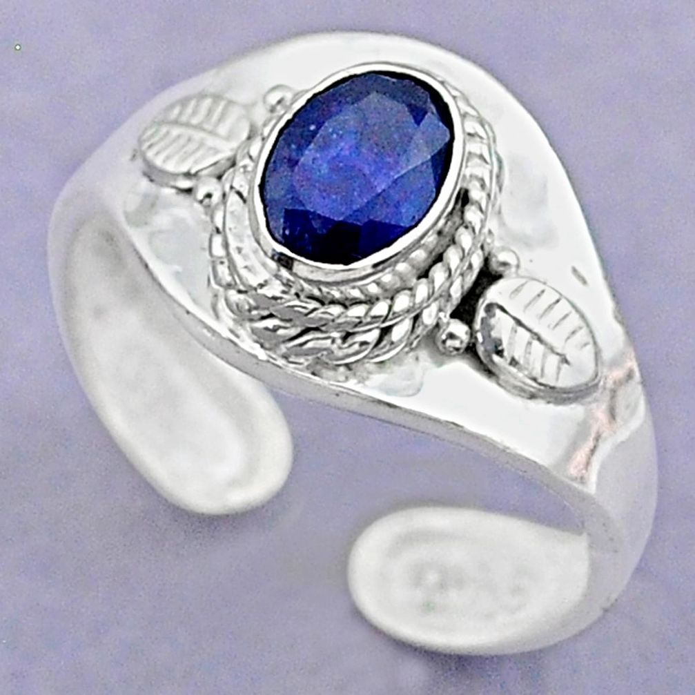 1.06cts solitaire natural blue sapphire 925 silver adjustable ring size 6 t32146