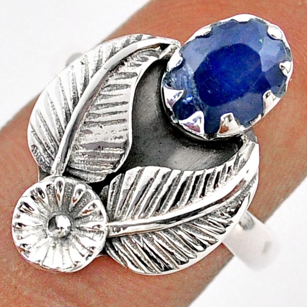 2.13cts solitaire natural blue sapphire 925 silver flower ring size 7 t86632