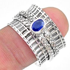 0.74cts solitaire natural blue sapphire 925 silver spinner ring size 8 t31467
