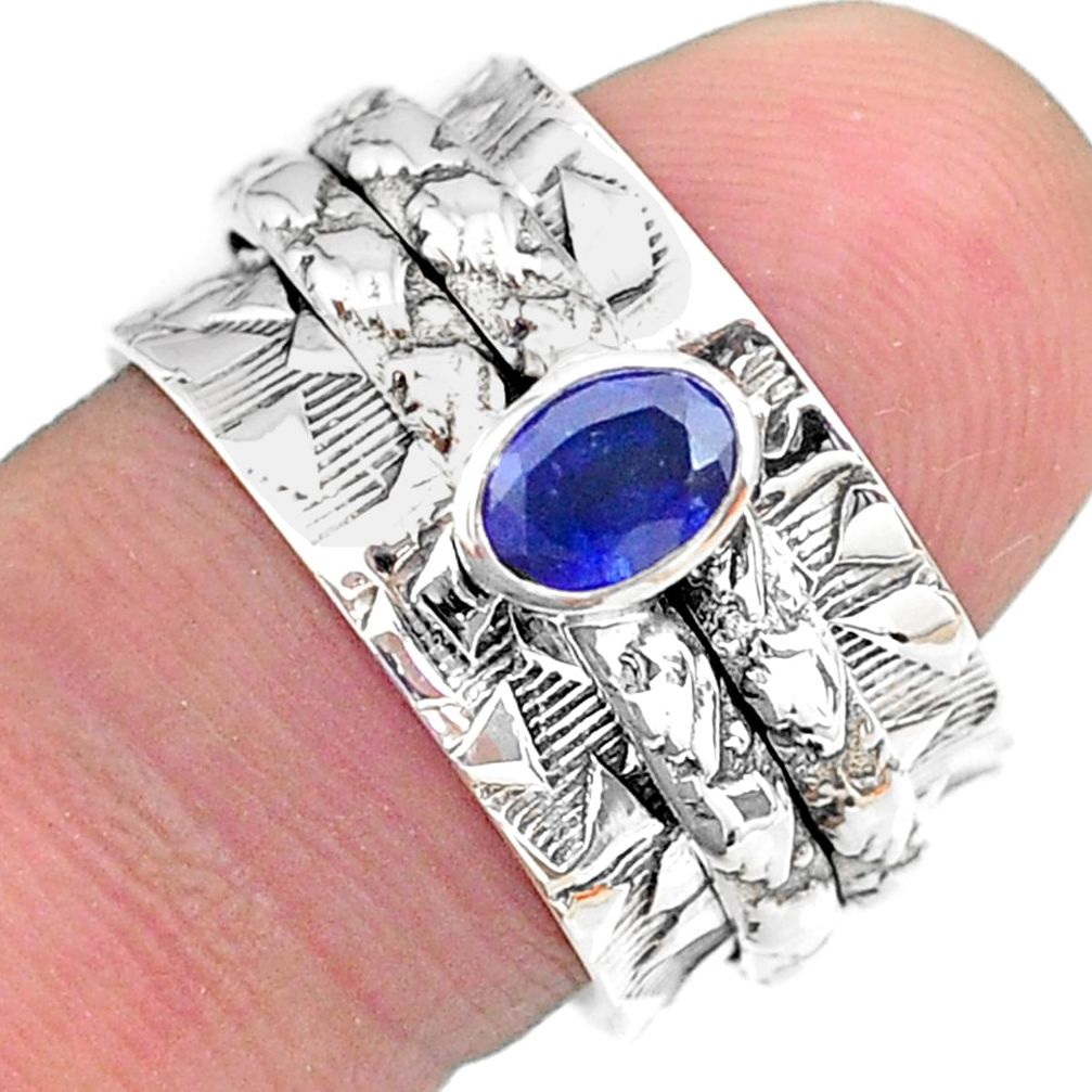 0.71cts solitaire natural blue sapphire 925 silver spinner ring size 8 t31752