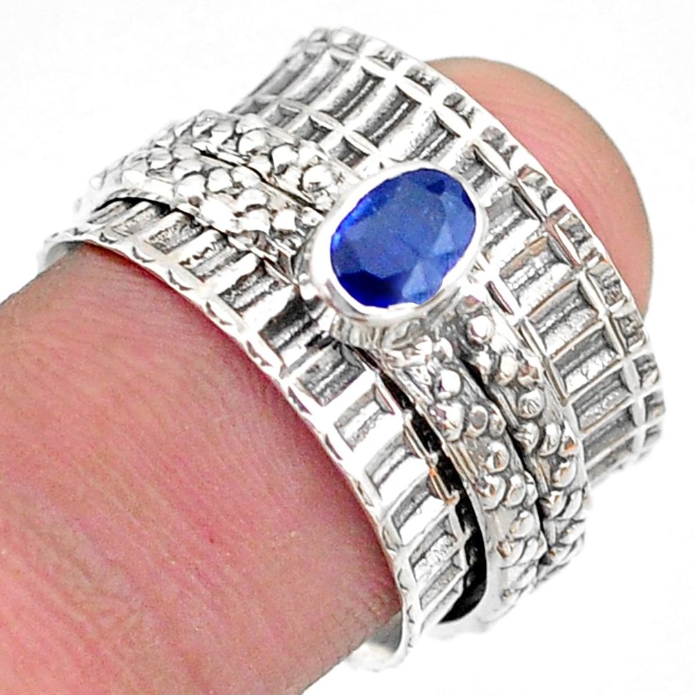 0.69cts solitaire natural blue sapphire 925 silver spinner ring size 6.5 t31462