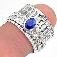 0.71cts solitaire natural blue sapphire 925 silver spinner ring size 6.5 t31463