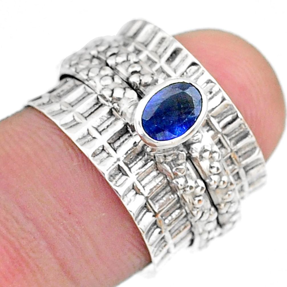 0.76cts solitaire natural blue sapphire 925 silver spinner ring size 5.5 t31465