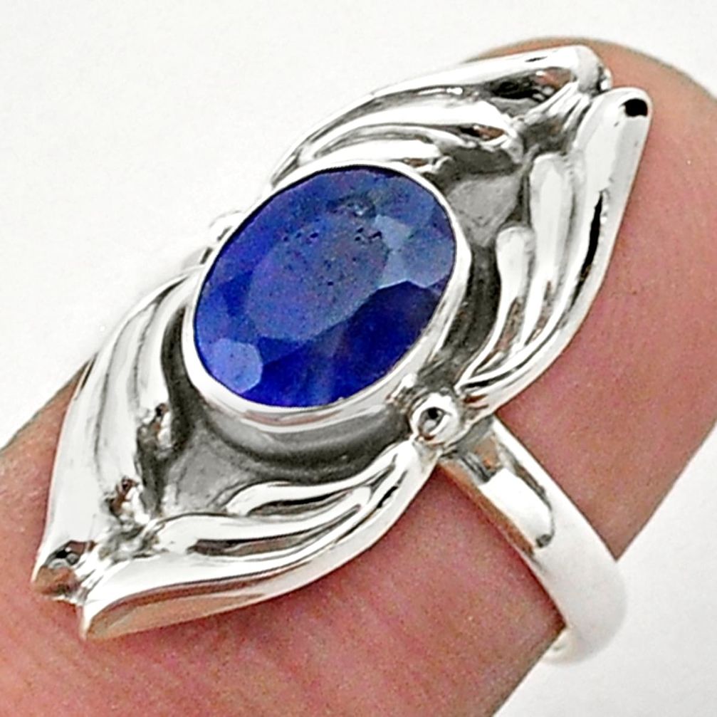 3.13cts solitaire natural blue sapphire 925 sterling silver ring size 6 t40676
