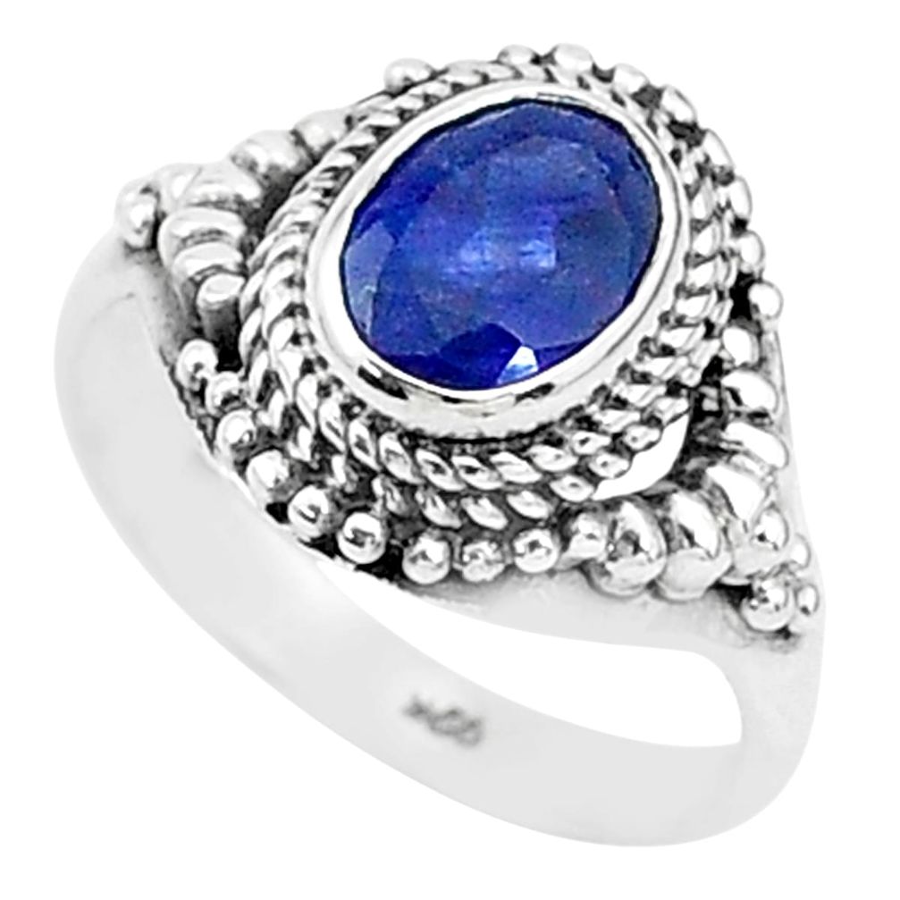 1.96cts solitaire natural blue sapphire 925 sterling silver ring size 6 t5295