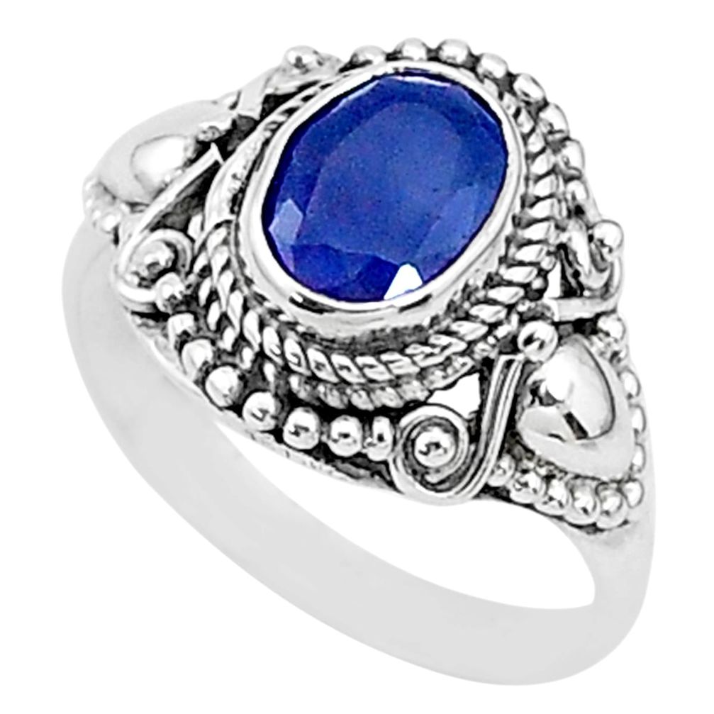 1.96cts solitaire natural blue sapphire 925 sterling silver ring size 6 t5334