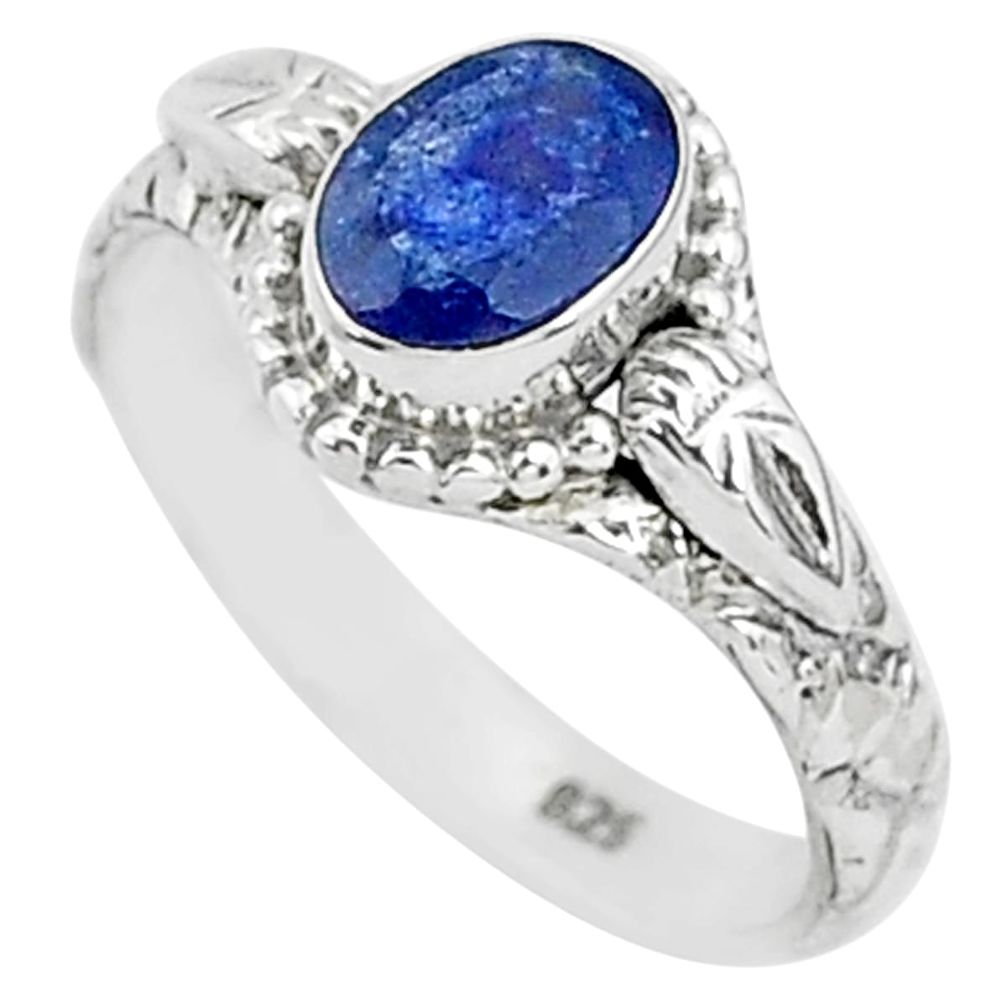 1.44cts solitaire natural blue sapphire 925 sterling silver ring size 6 t5488