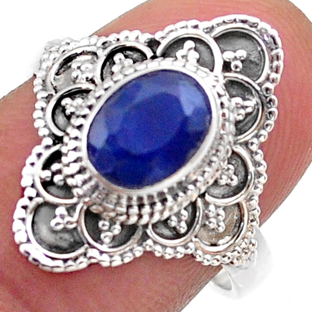 1.99cts solitaire natural blue sapphire 925 sterling silver ring size 7 t46621