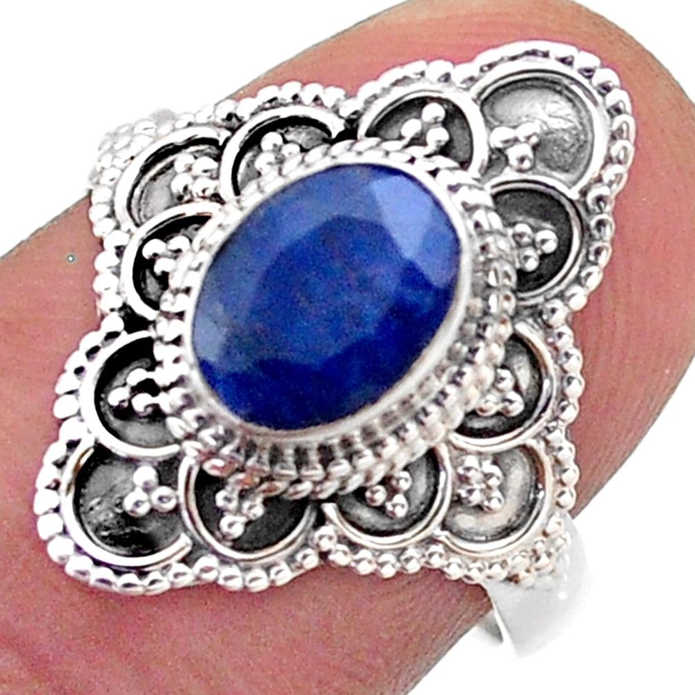 1.99cts solitaire natural blue sapphire 925 sterling silver ring size 7 t46625