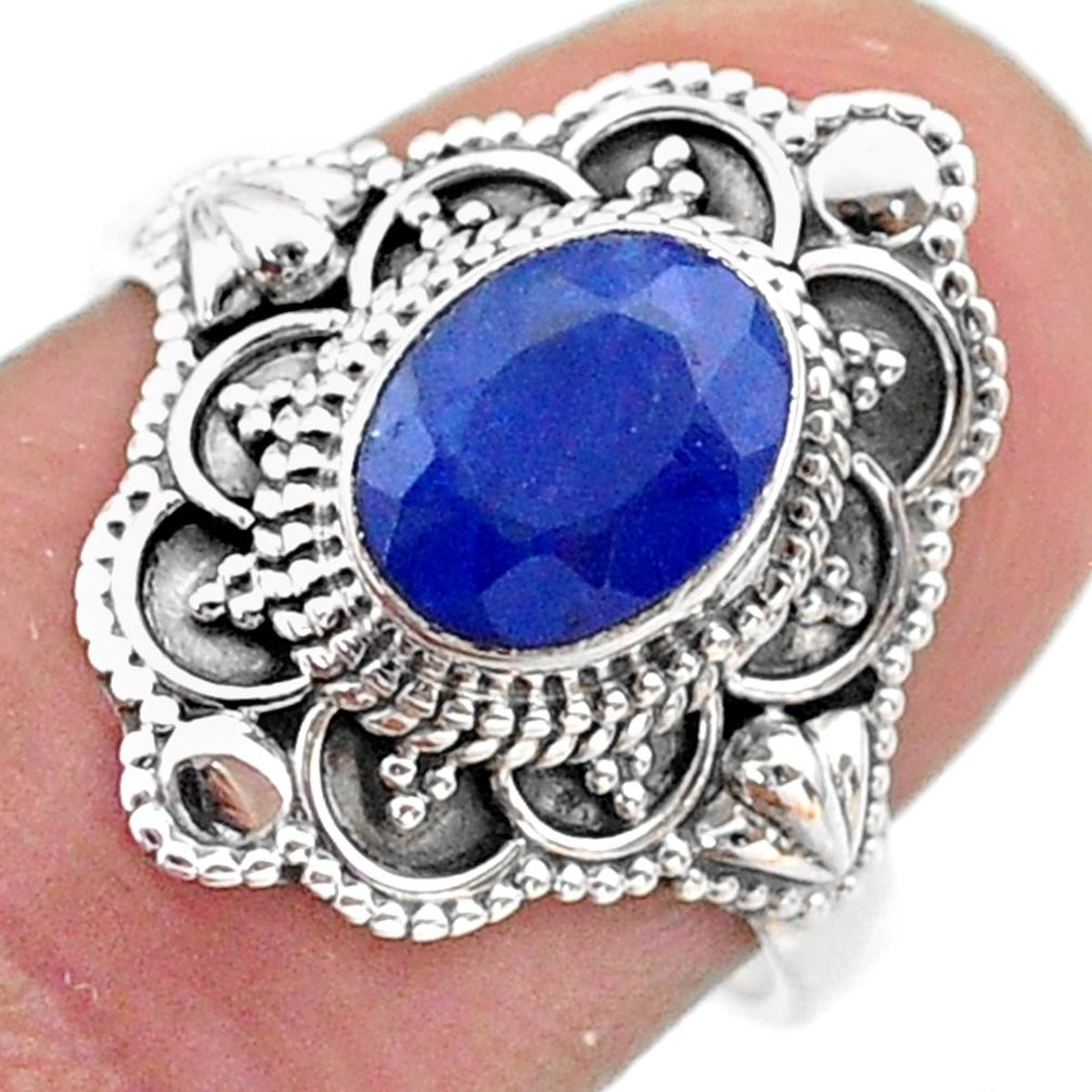 1.92cts solitaire natural blue sapphire 925 sterling silver ring size 7 t46641