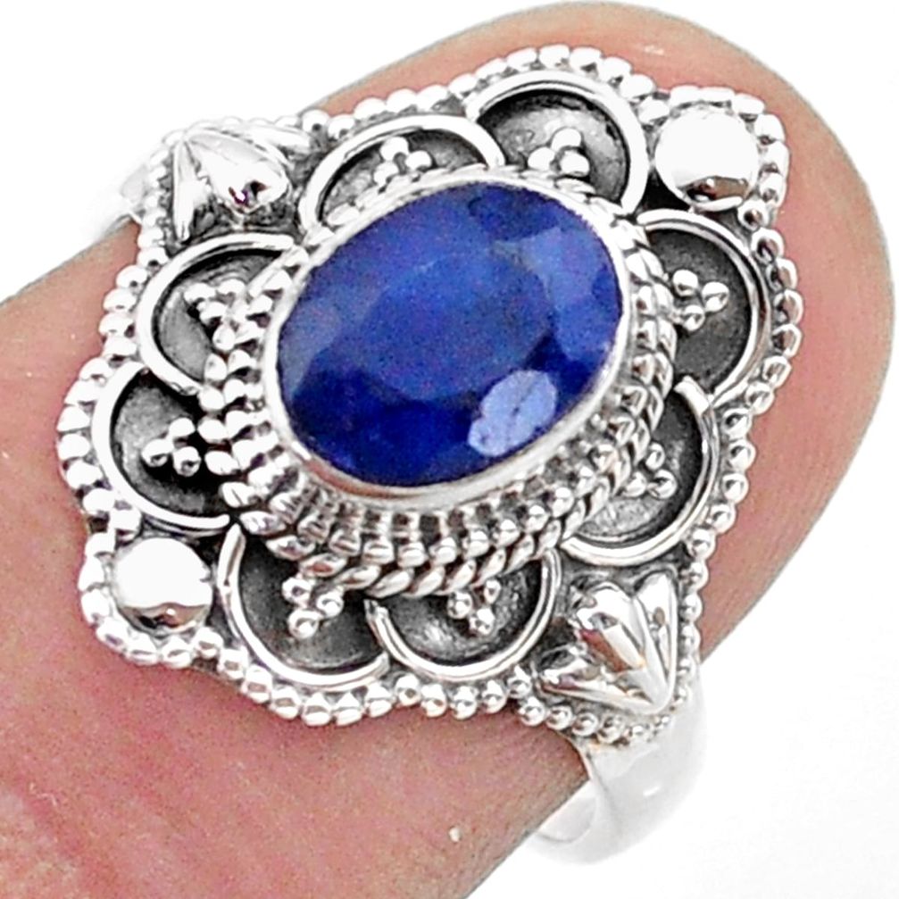 1.94cts solitaire natural blue sapphire 925 sterling silver ring size 7 t46642