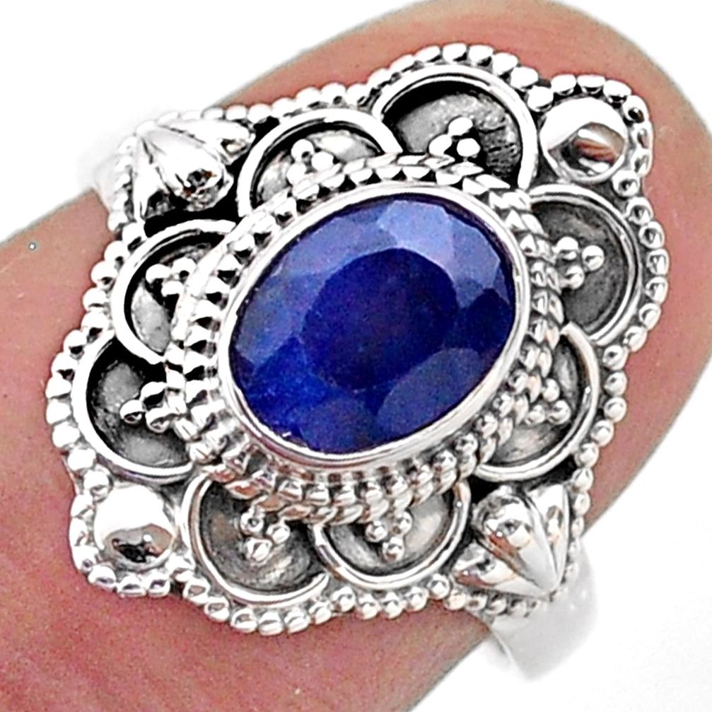 1.91cts solitaire natural blue sapphire 925 sterling silver ring size 7 t46667