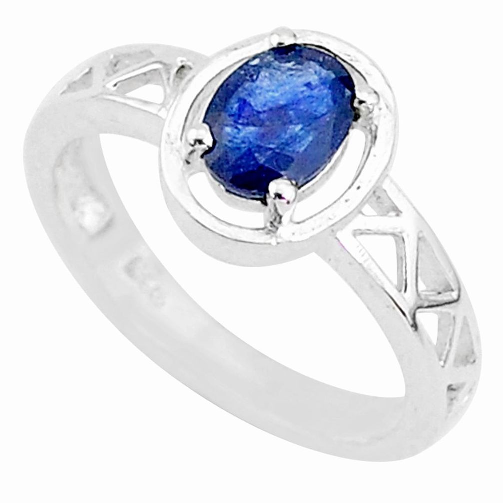 1.47cts solitaire natural blue sapphire 925 sterling silver ring size 7 t5201