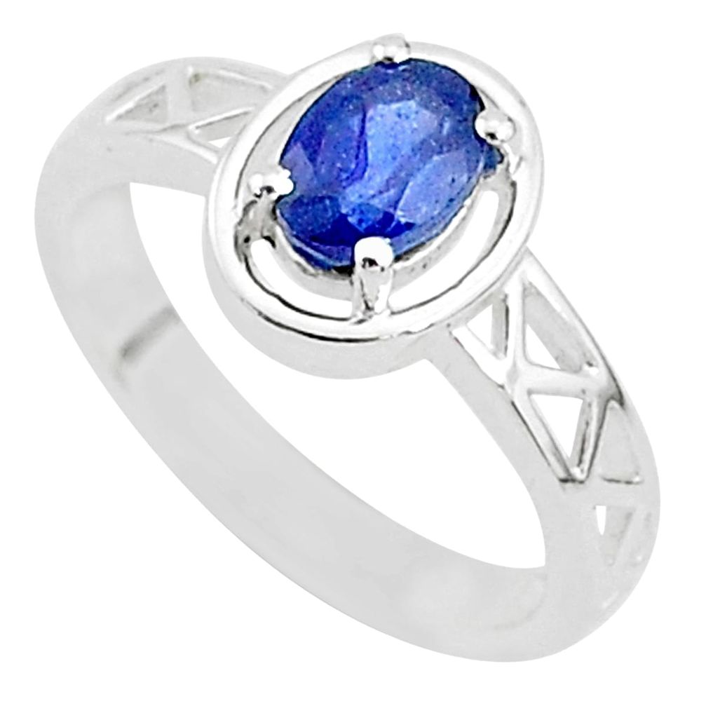 1.47cts solitaire natural blue sapphire 925 sterling silver ring size 7 t5206