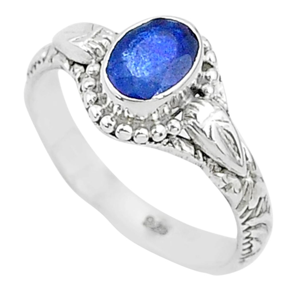 1.53cts solitaire natural blue sapphire 925 sterling silver ring size 7 t5489