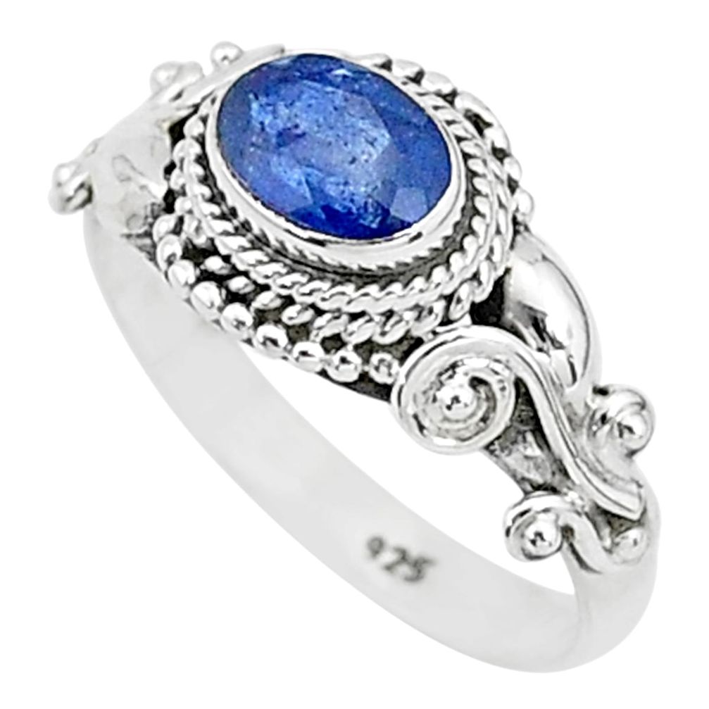 1.44cts solitaire natural blue sapphire 925 sterling silver ring size 7 t5491