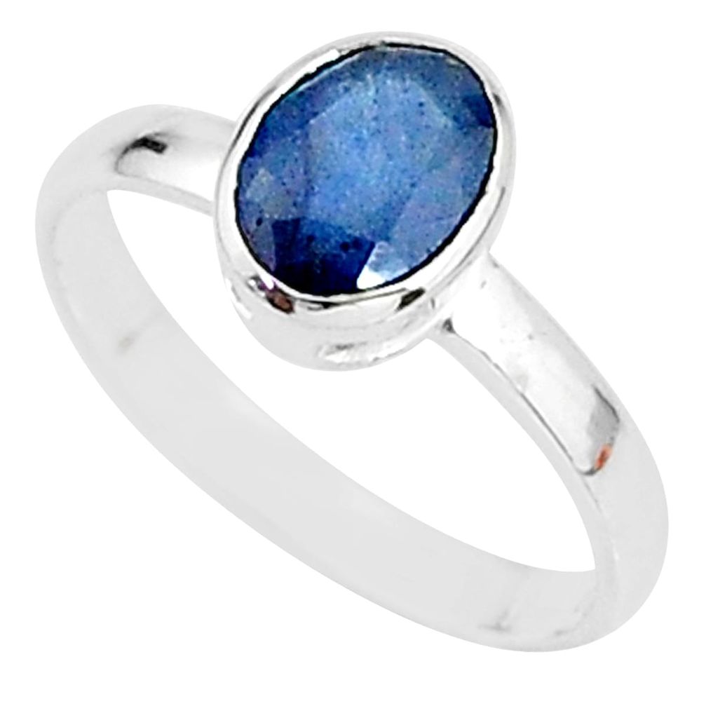 2.03cts solitaire natural blue sapphire 925 sterling silver ring size 7 t7311