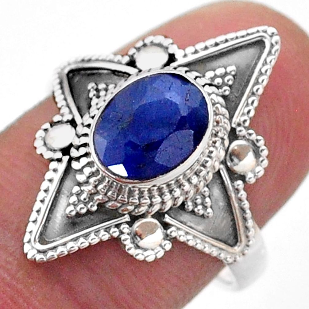 2.17cts solitaire natural blue sapphire 925 sterling silver ring size 8 t46605