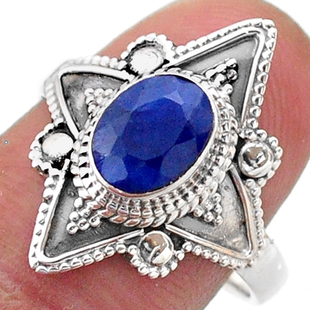 2.03cts solitaire natural blue sapphire 925 sterling silver ring size 8 t46627