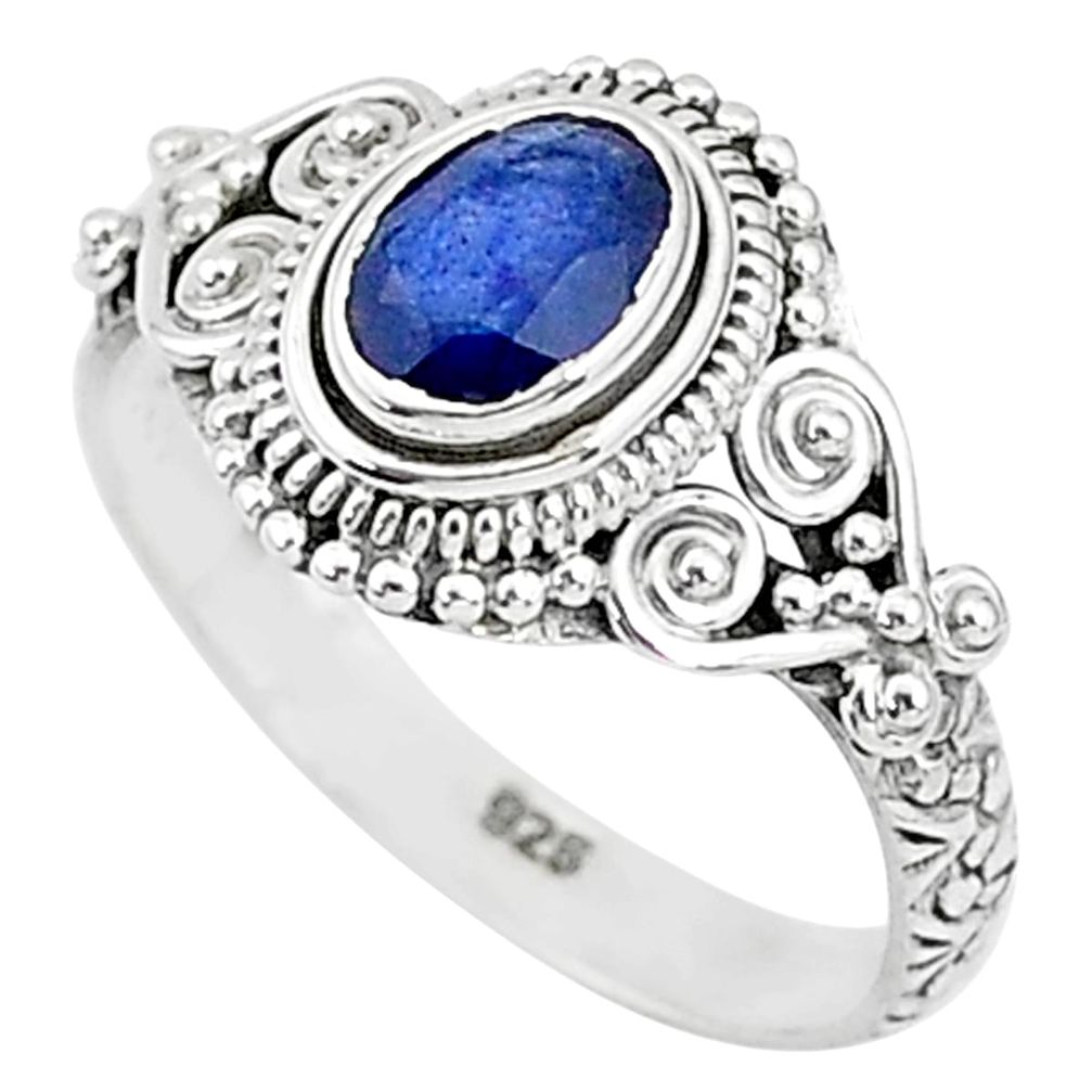 1.35cts solitaire natural blue sapphire 925 sterling silver ring size 8 t5479