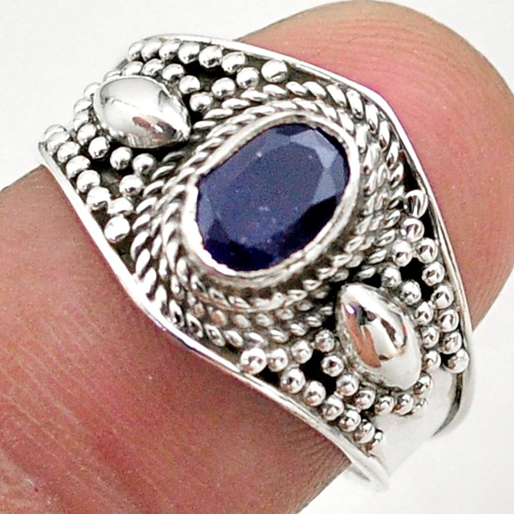 1.39cts solitaire natural blue sapphire 925 sterling silver ring size 8 t75388