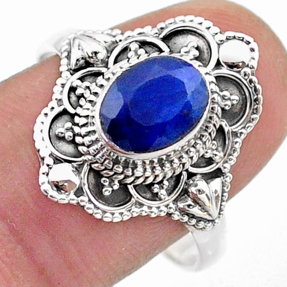 1.99cts solitaire natural blue sapphire 925 sterling silver ring size 9 t46661