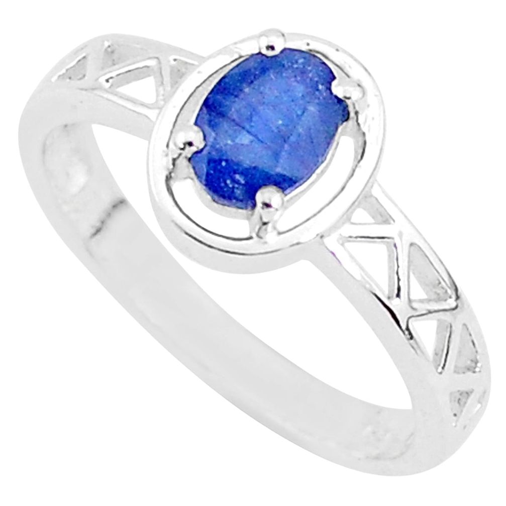 1.57cts solitaire natural blue sapphire 925 sterling silver ring size 9 t5209