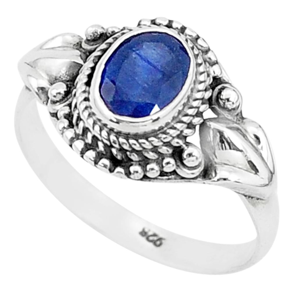 2.01cts solitaire natural blue sapphire 925 sterling silver ring size 9 t5333