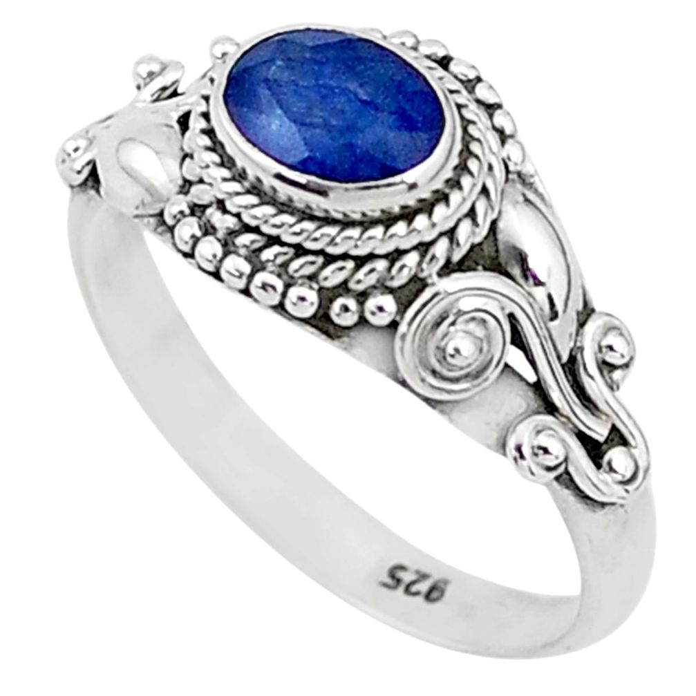 1.35cts solitaire natural blue sapphire 925 sterling silver ring size 9 t5458