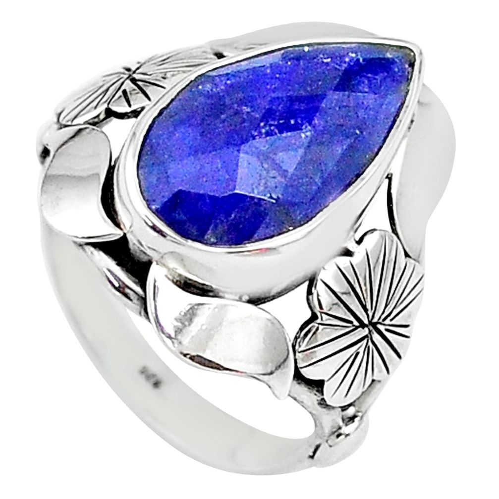 6.88cts solitaire natural blue sapphire 925 sterling silver ring size 7.5 t10286