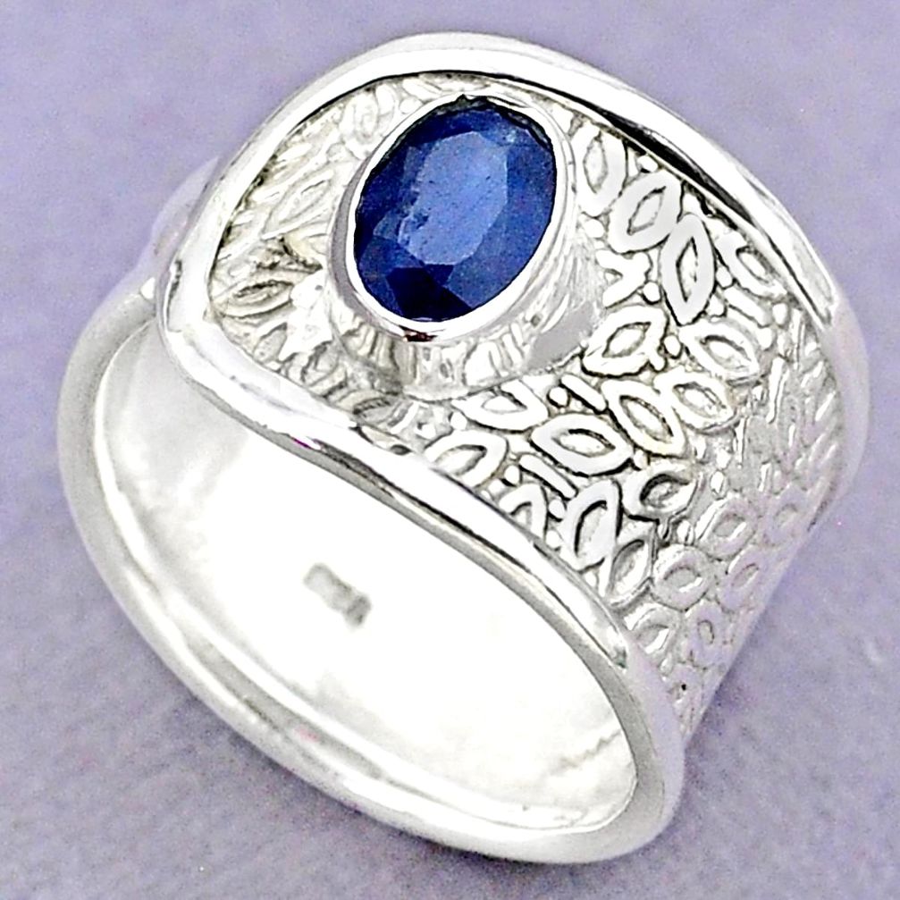1.57cts solitaire natural blue sapphire 925 sterling silver ring size 8.5 t32412