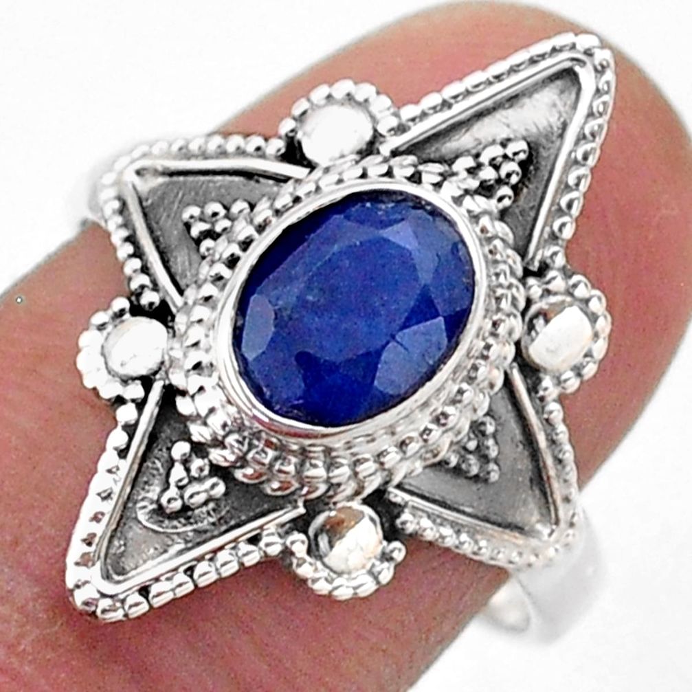 2.19cts solitaire natural blue sapphire 925 sterling silver ring size 8.5 t46604