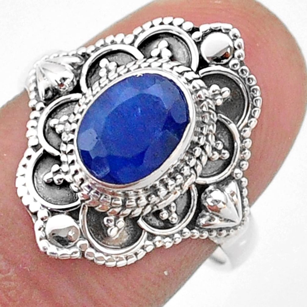 1.91cts solitaire natural blue sapphire 925 sterling silver ring size 7.5 t46645